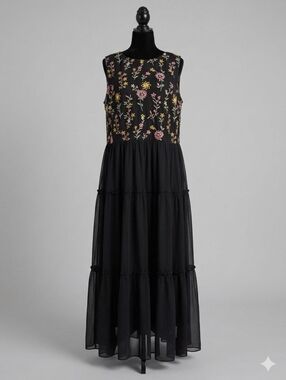 Lane Bryant Floral Embroidered Mesh Tiered Maxi Dress - Size 22